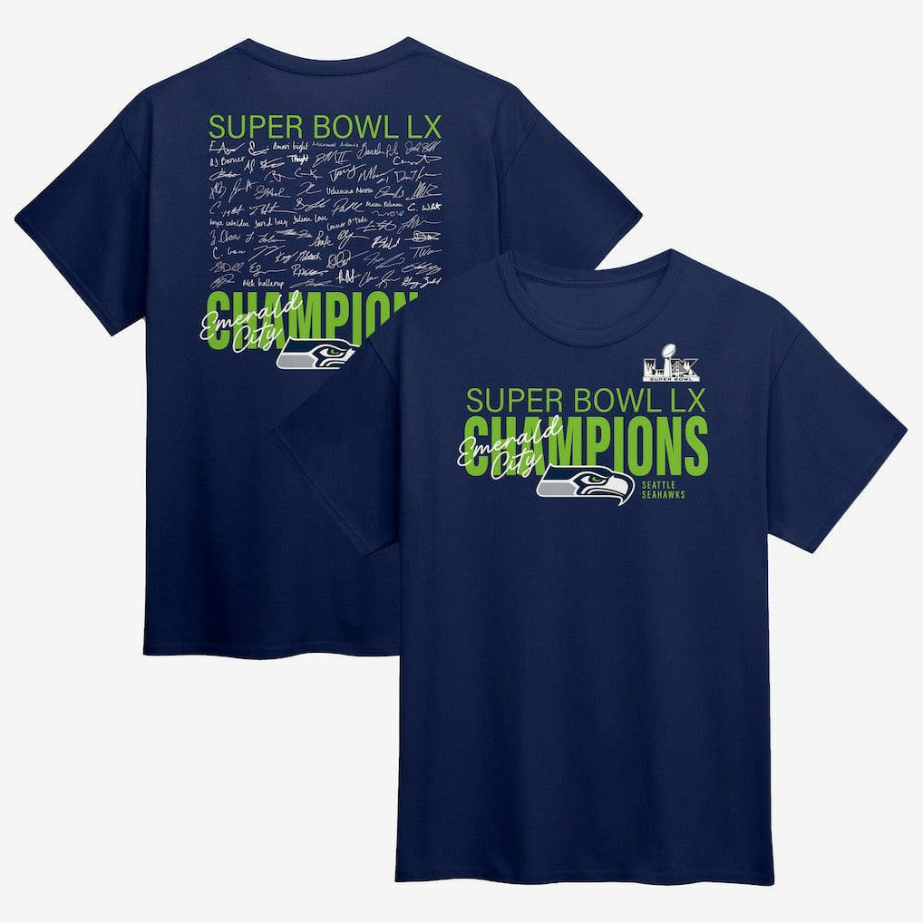 Seattle Seahawks Fanatics Super Bowl LX Champions Big & Tall Autograph Signing Roster T-Shirt