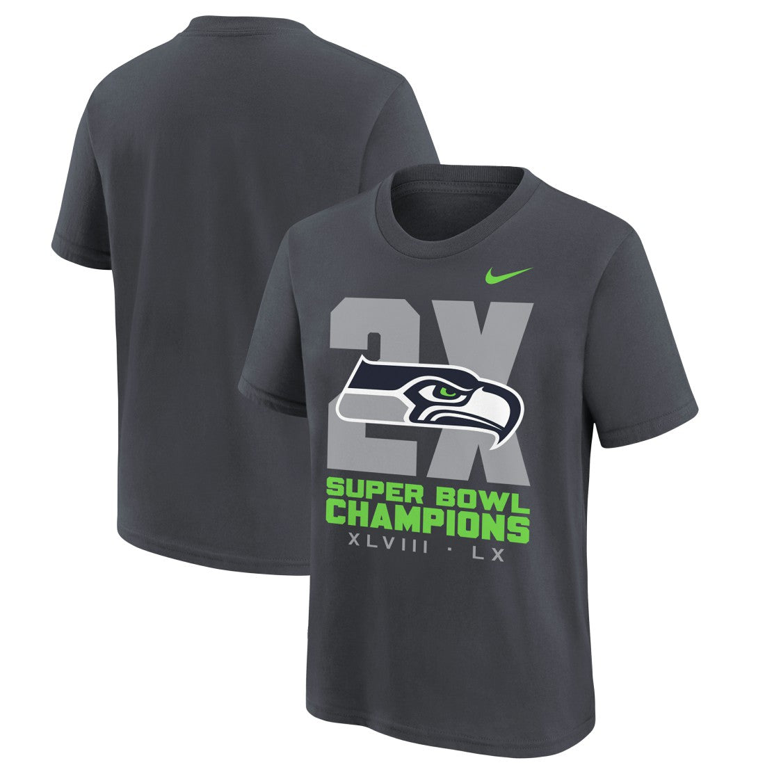 Seattle Seahawks Nike Youth Two-Time Super Bowl Champions Multi-Champs T-Shirt