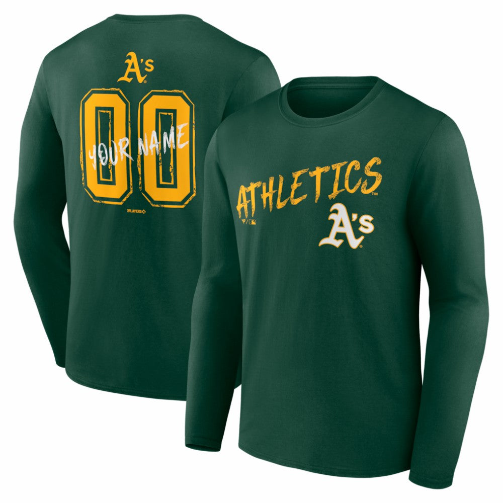 Athletics  Hustle Personalized Name & Number Long Sleeve T-Shirt | MLB For sale