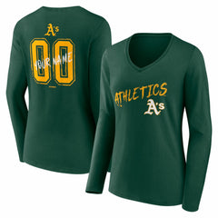 Athletics Women's Hustle Personalized Name & Number Long Sleeve V-Neck T-Shirt | MLB Online