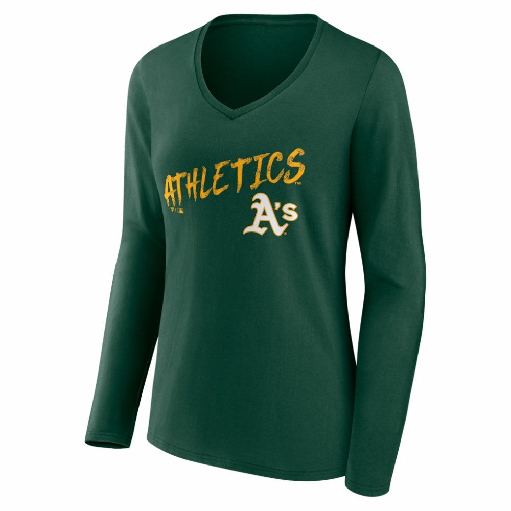 Athletics Women's Hustle Personalized Name & Number Long Sleeve V-Neck T-Shirt | MLB Online