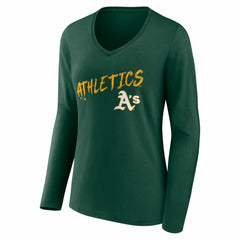 Athletics Women's Hustle Personalized Name & Number Long Sleeve V-Neck T-Shirt | MLB Online