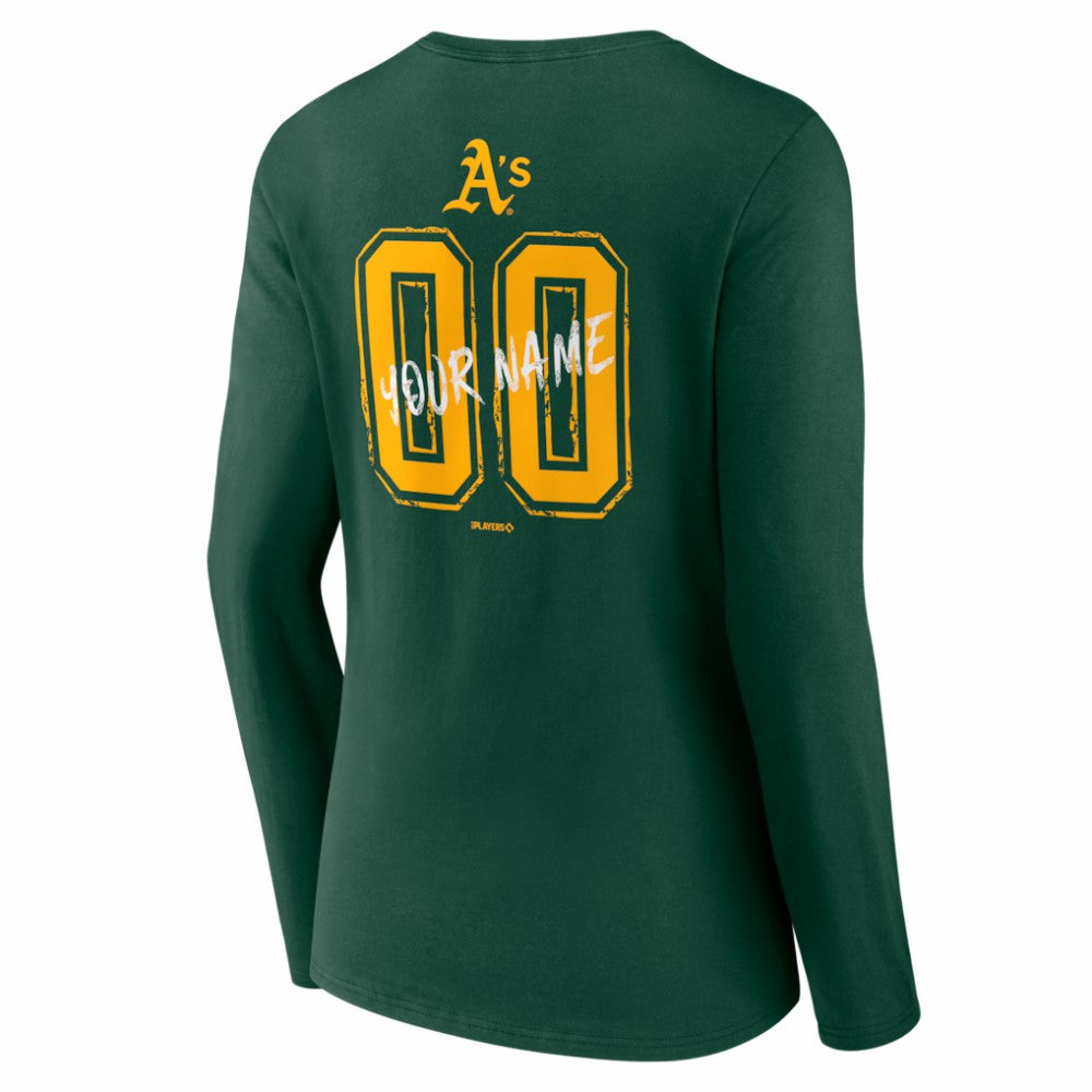 Athletics Women's Hustle Personalized Name & Number Long Sleeve V-Neck T-Shirt | MLB Online