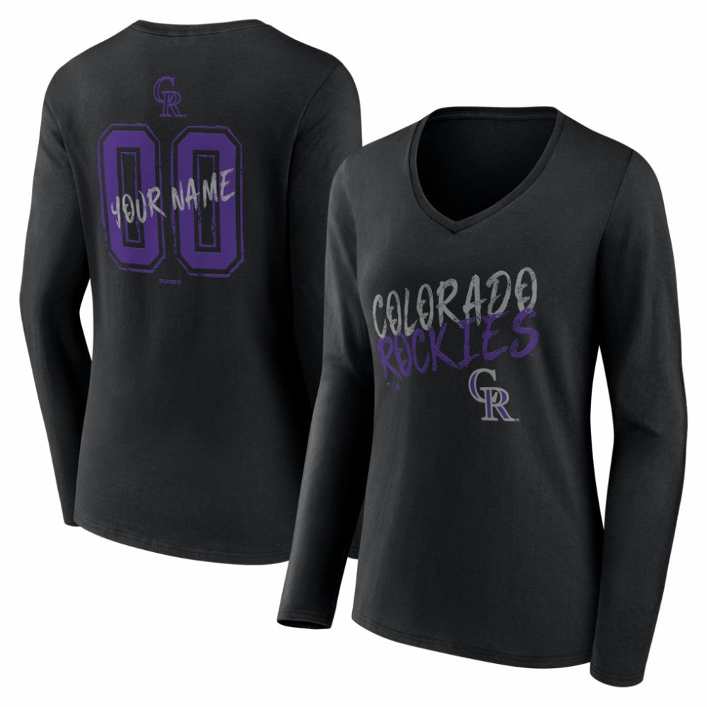 Colorado Rockies Women's Hustle Personalized Name & Number Long Sleeve V-Neck T-Shirt | MLB Shop
