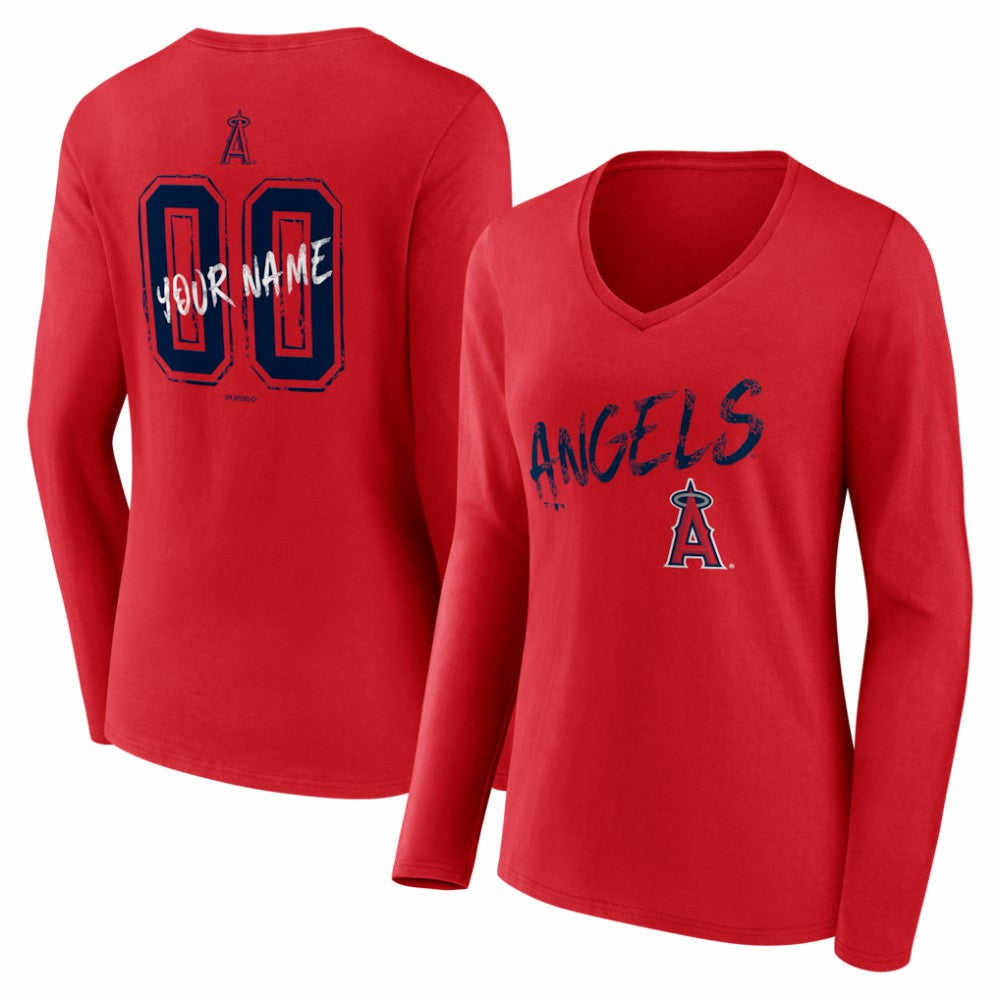 Los Angeles Angels Women's Hustle Personalized Name & Number Long Sleeve V-Neck T-Shirt | MLB Discount