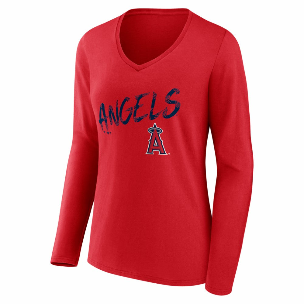 Los Angeles Angels Women's Hustle Personalized Name & Number Long Sleeve V-Neck T-Shirt | MLB Discount
