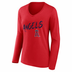 Los Angeles Angels Women's Hustle Personalized Name & Number Long Sleeve V-Neck T-Shirt | MLB Discount