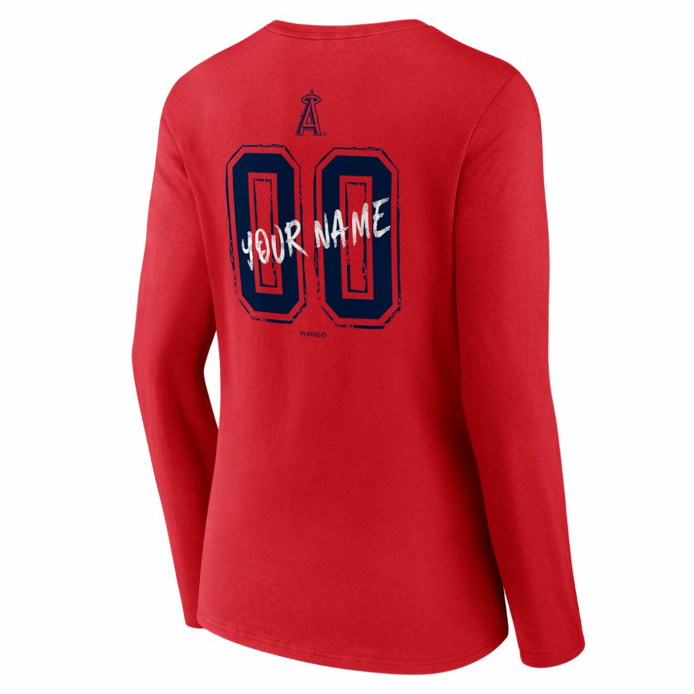 Los Angeles Angels Women's Hustle Personalized Name & Number Long Sleeve V-Neck T-Shirt | MLB Discount