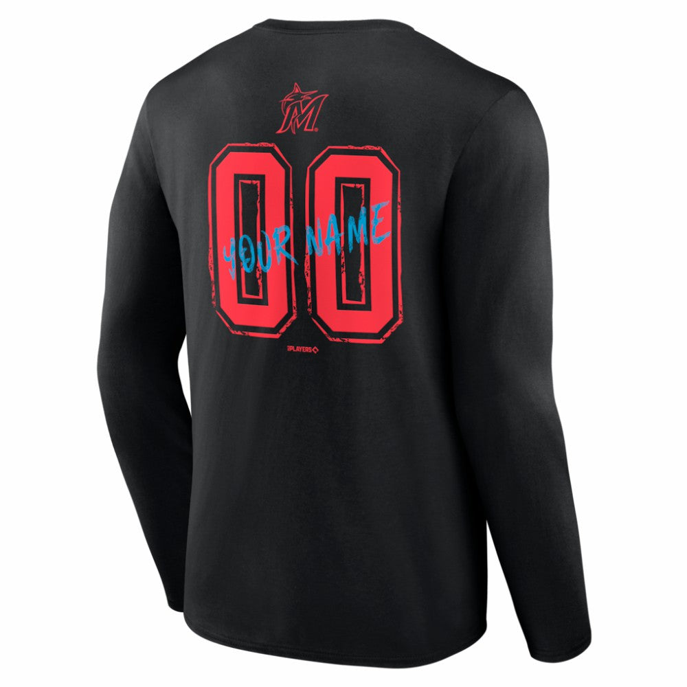 Miami Marlins  Hustle Personalized Name & Number Long Sleeve T-Shirt | MLB New
