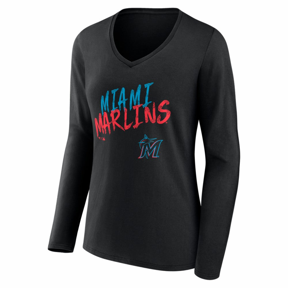 Miami Marlins Women's Hustle Personalized Name & Number Long Sleeve V-Neck T-Shirt | MLB On Sale