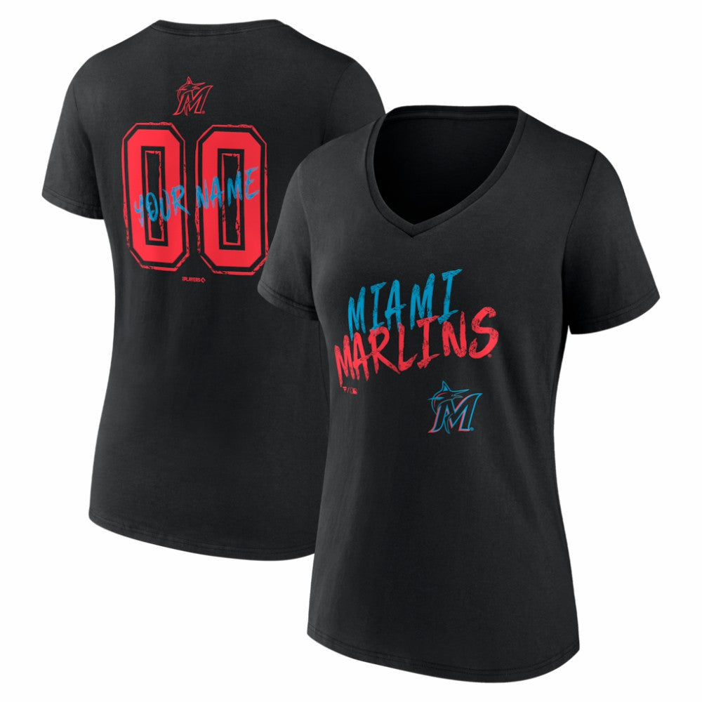 Miami Marlins Women's Hustle Personalized Name & Number V-Neck T-Shirt | MLB Near me