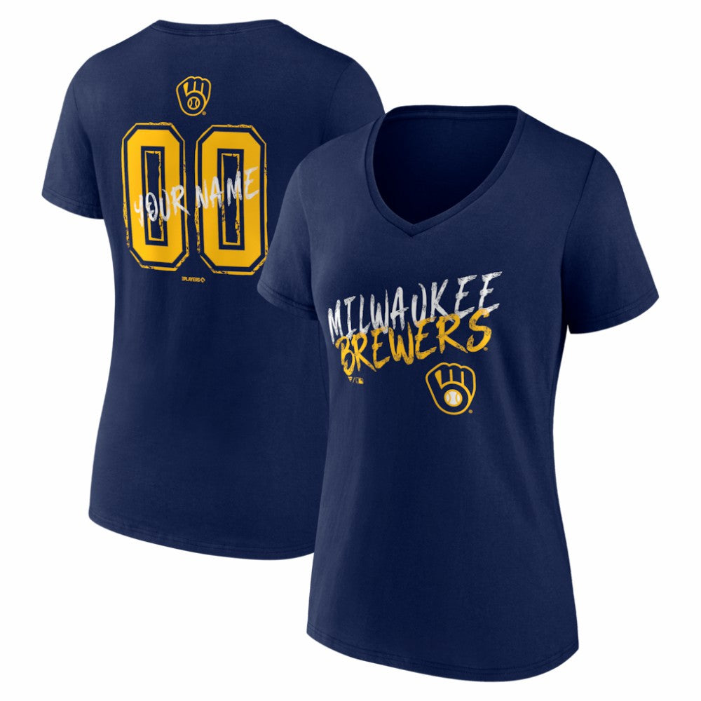 Milwaukee Brewers Women's Hustle Personalized Name & Number V-Neck T-Shirt | MLB New