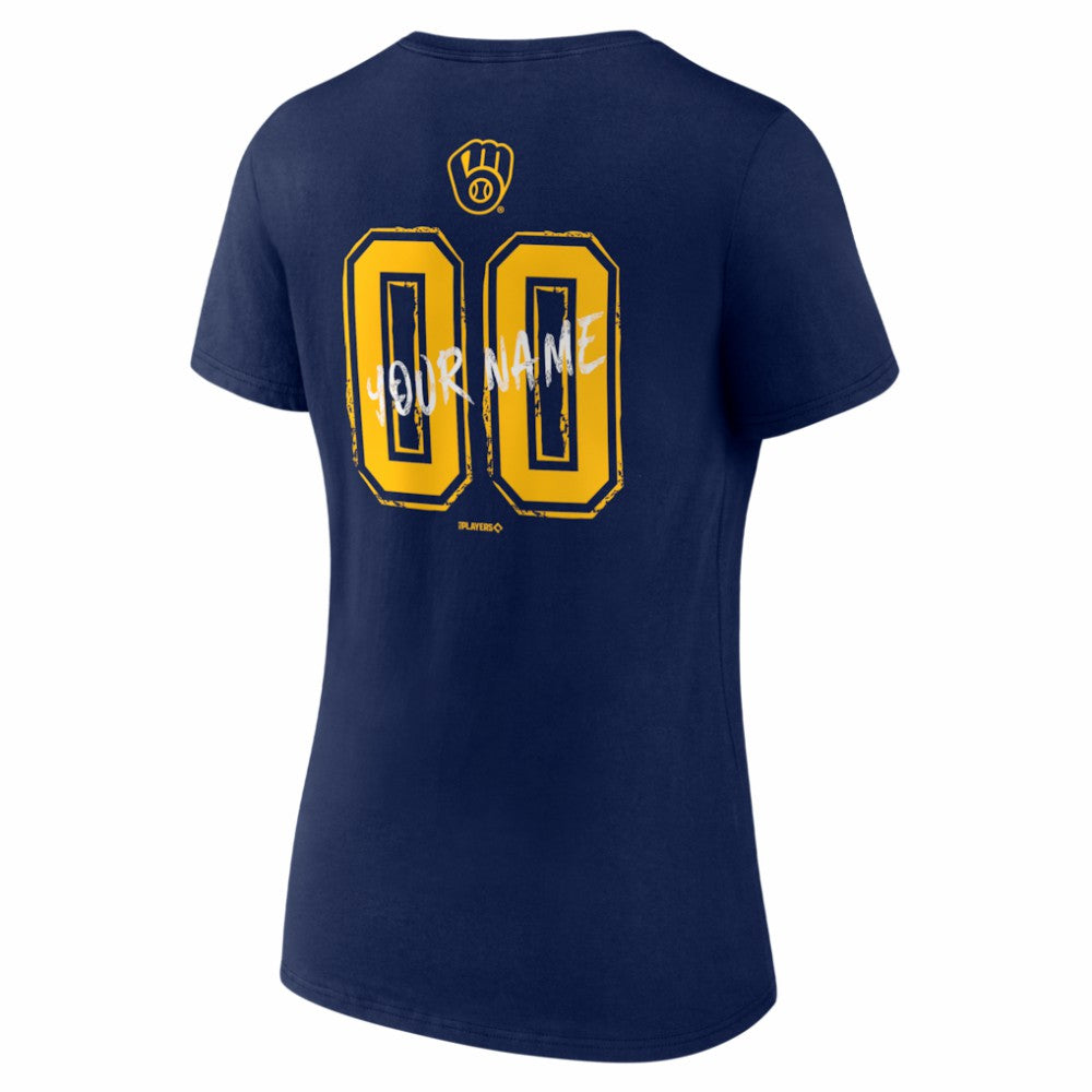 Milwaukee Brewers Women's Hustle Personalized Name & Number V-Neck T-Shirt | MLB New