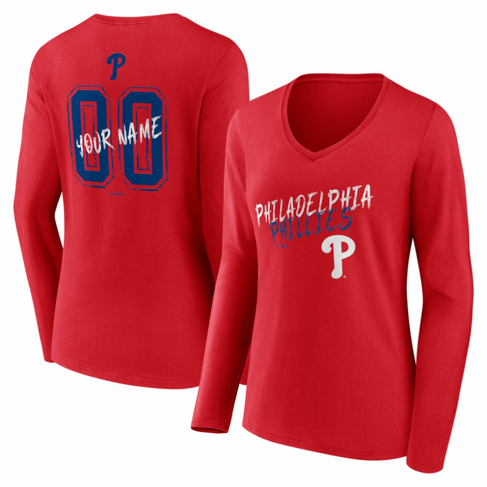 Philadelphia Phillies Women's Hustle Personalized Name & Number Long Sleeve V-Neck T-Shirt | MLB Near me