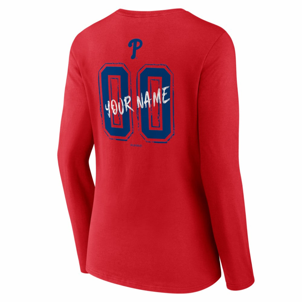 Philadelphia Phillies Women's Hustle Personalized Name & Number Long Sleeve V-Neck T-Shirt | MLB Near me