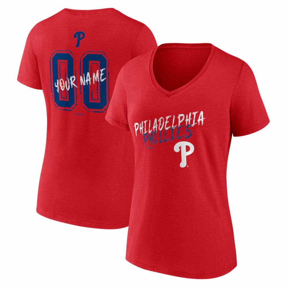 Philadelphia Phillies Women's Hustle Personalized Name & Number V-Neck T-Shirt | MLB Outlet