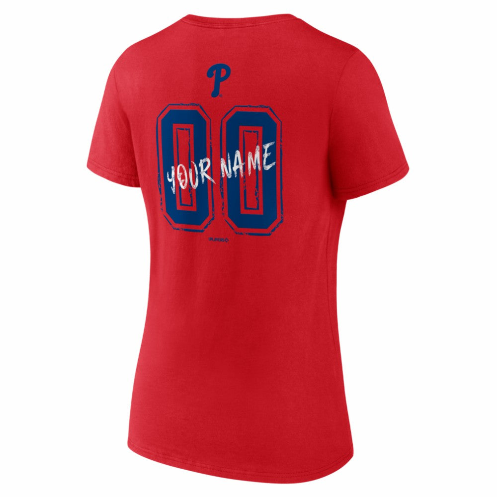 Philadelphia Phillies Women's Hustle Personalized Name & Number V-Neck T-Shirt | MLB Outlet