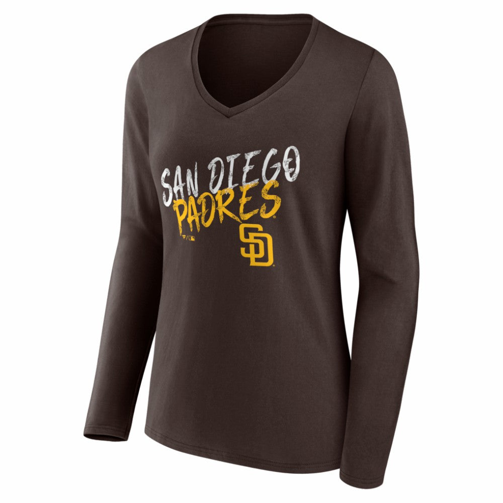 San Diego Padres Women's Hustle Personalized Name & Number Long Sleeve V-Neck T-Shirt | MLB Shop