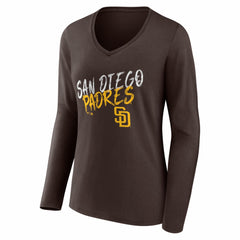 San Diego Padres Women's Hustle Personalized Name & Number Long Sleeve V-Neck T-Shirt | MLB Shop