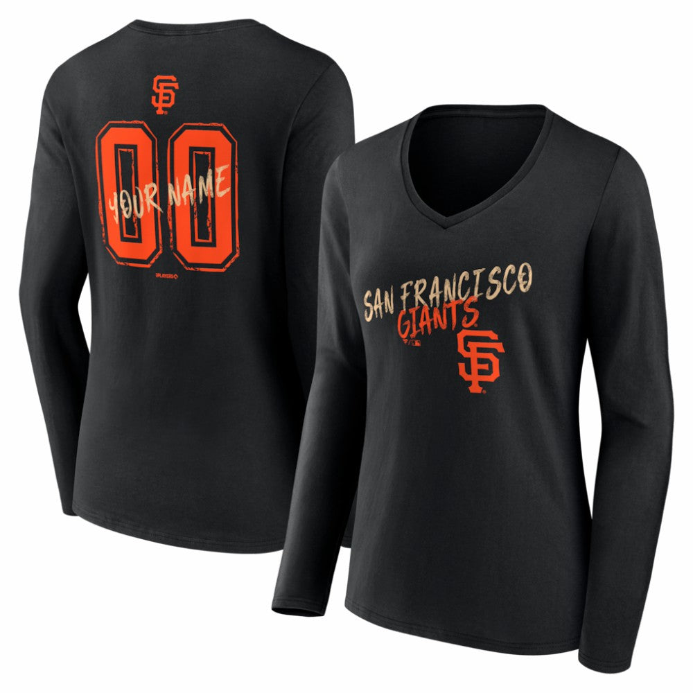 San Francisco Giants Women's Hustle Personalized Name & Number Long Sleeve V-Neck T-Shirt | MLB Shop