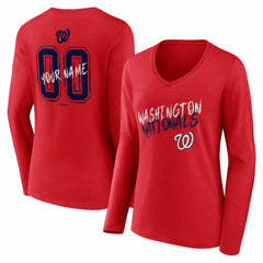 Washington Nationals Women's Hustle Personalized Name & Number Long Sleeve V-Neck T-Shirt | MLB On Sale