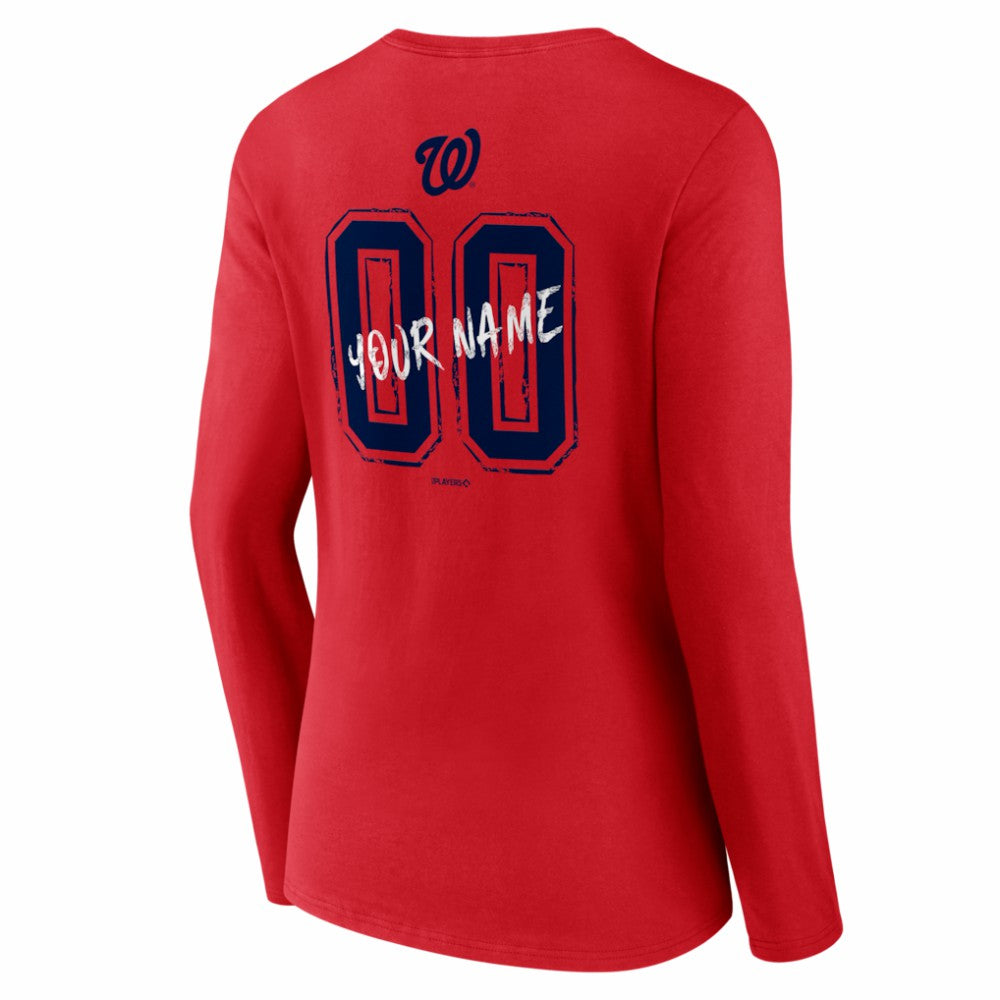 Washington Nationals Women's Hustle Personalized Name & Number Long Sleeve V-Neck T-Shirt | MLB On Sale