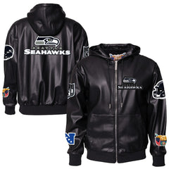 Seattle Seahawks  Jeff Hamilton Vegan Leather Full-Zip Hooded Jacket