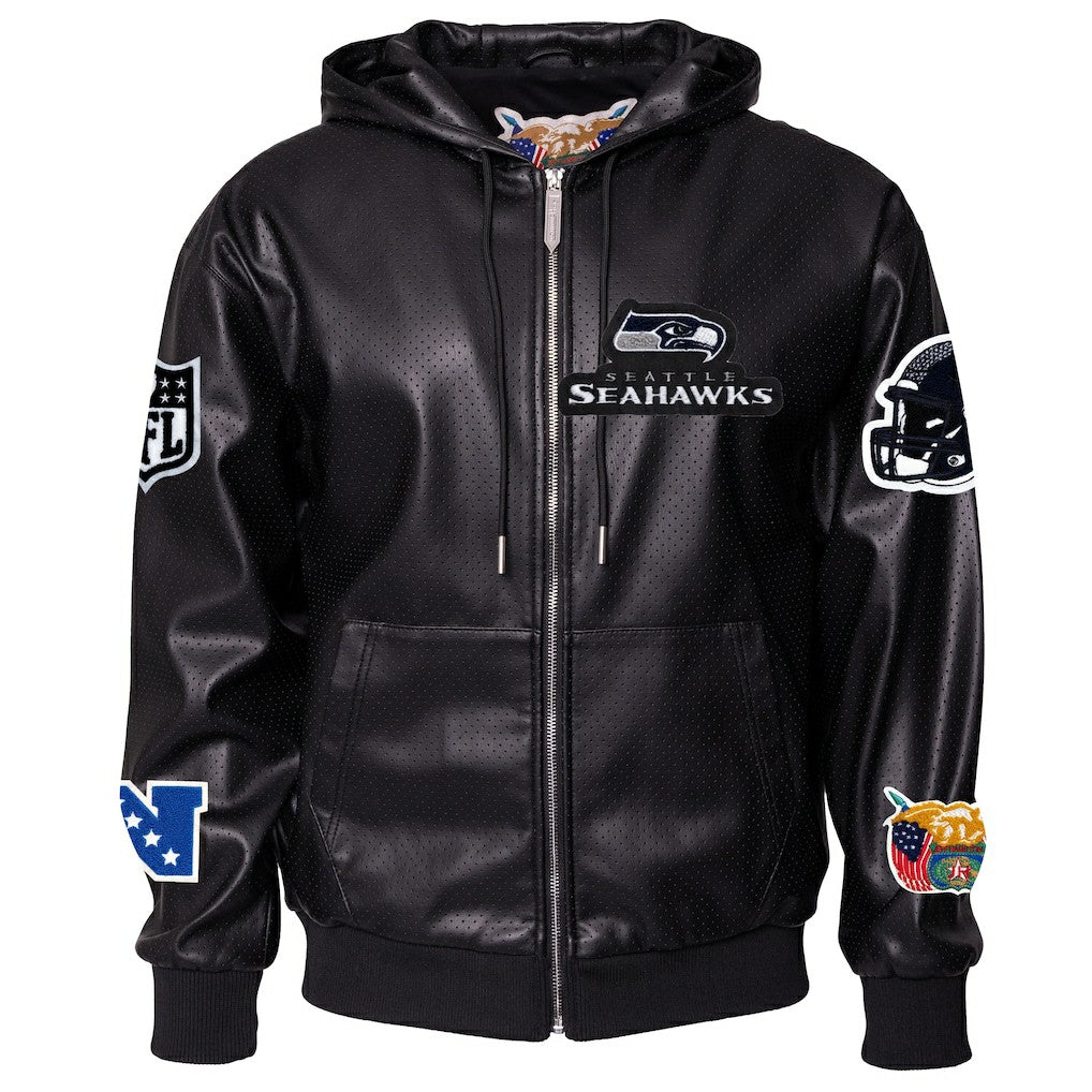 Seattle Seahawks  Jeff Hamilton Vegan Leather Full-Zip Hooded Jacket