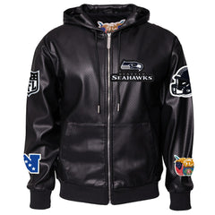 Seattle Seahawks  Jeff Hamilton Vegan Leather Full-Zip Hooded Jacket
