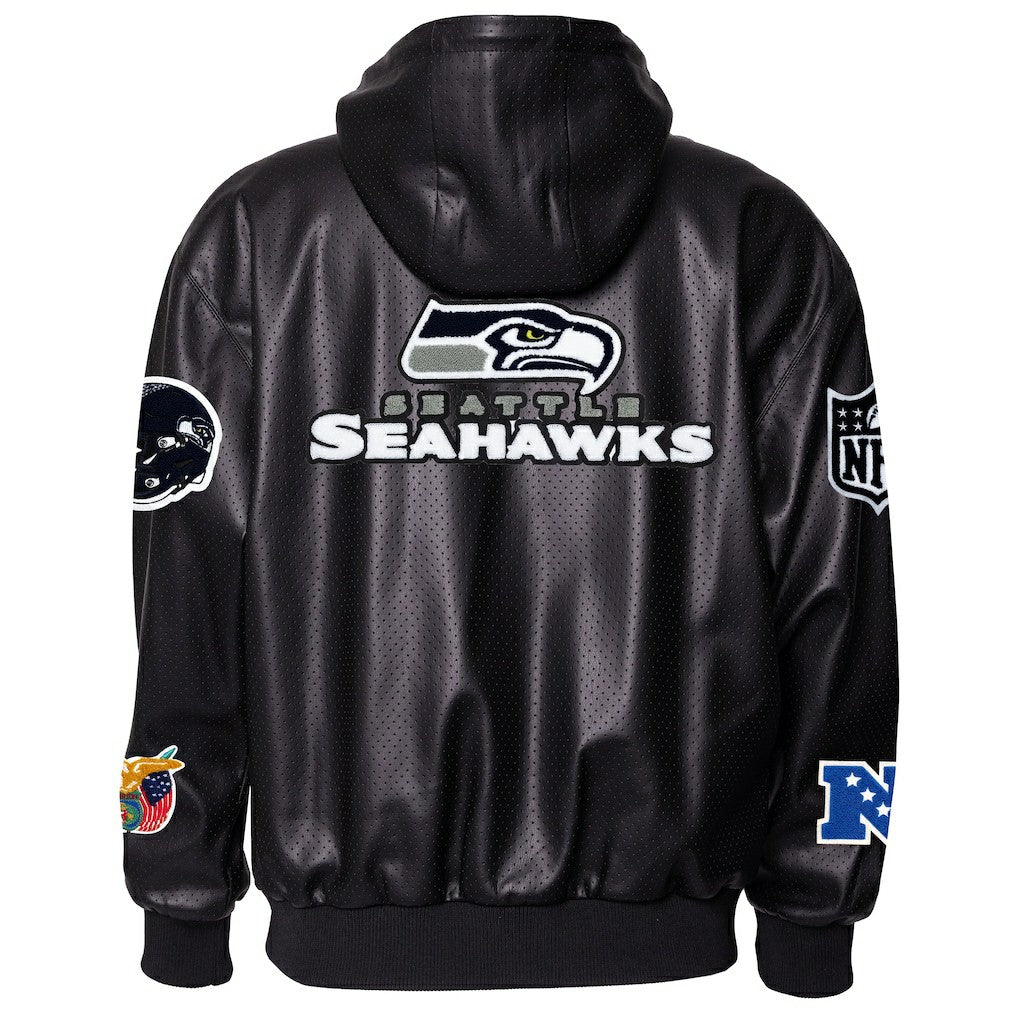 Seattle Seahawks  Jeff Hamilton Vegan Leather Full-Zip Hooded Jacket
