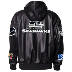 Seattle Seahawks  Jeff Hamilton Vegan Leather Full-Zip Hooded Jacket