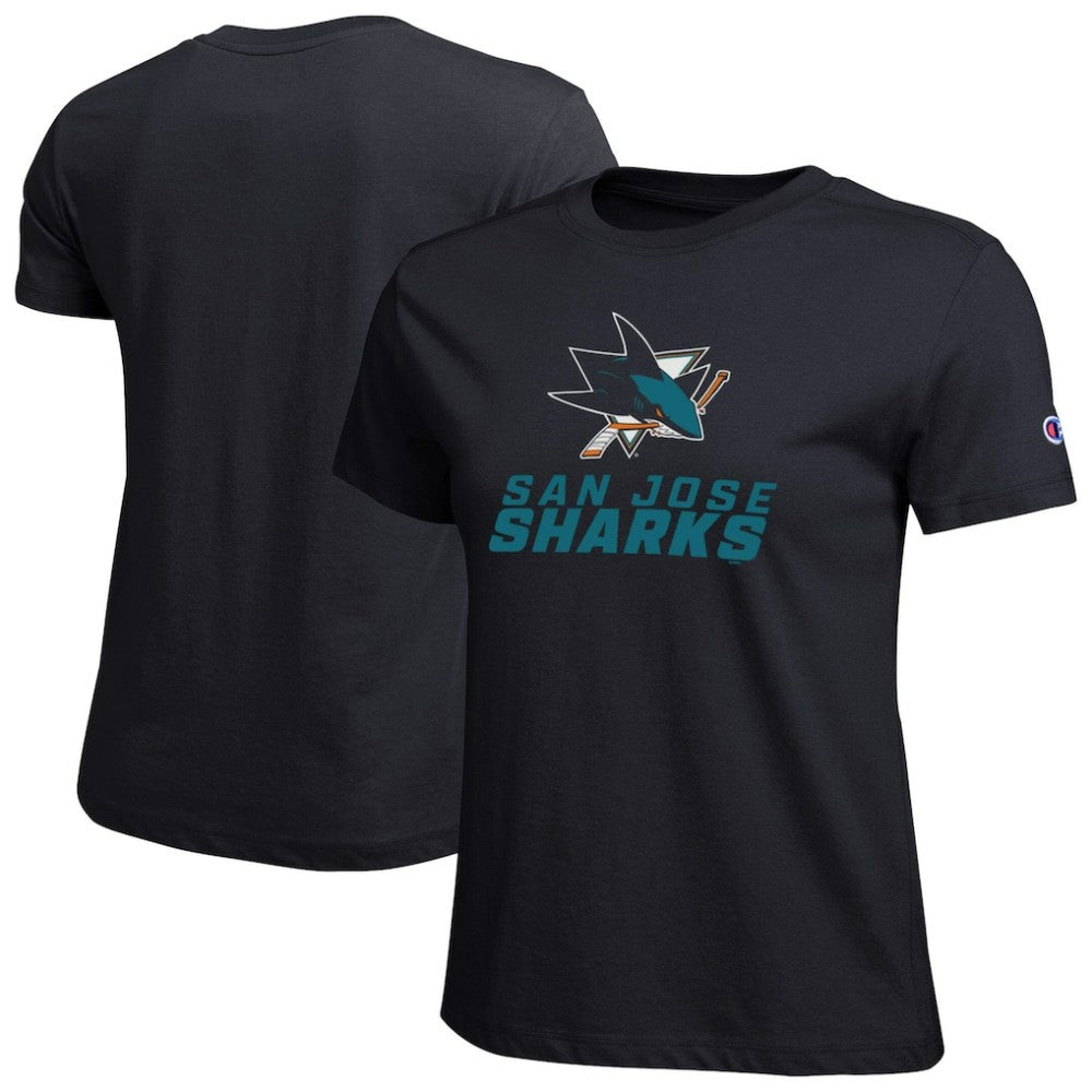 San Jose Sharks Champion Women's Wordmark Lockup T-Shirt For Sale