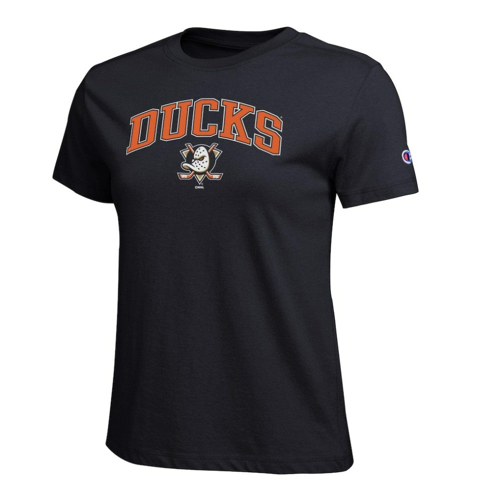 Anaheim Ducks Champion Women's Arch Mascot Logo T-Shirt On Sale