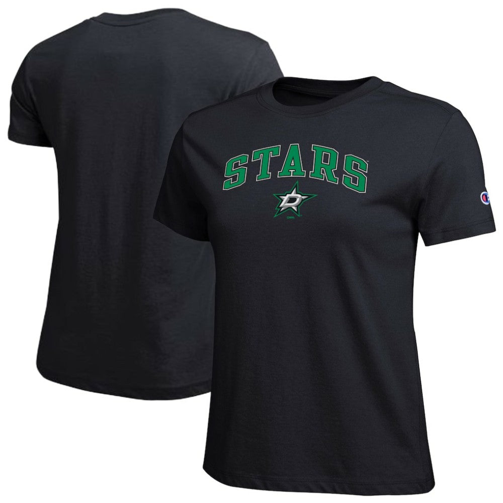 Dallas Stars Champion Women's Arch Mascot Logo T-Shirt On Sale