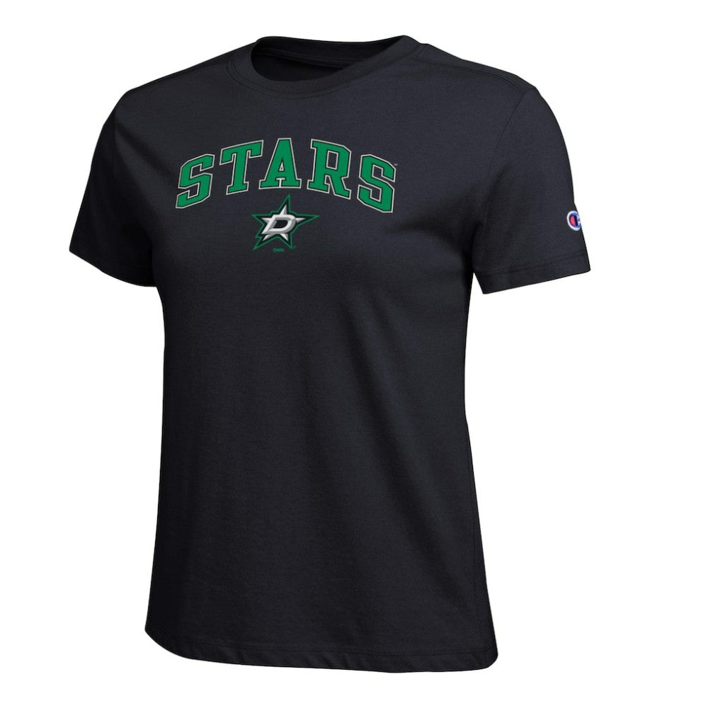 Dallas Stars Champion Women's Arch Mascot Logo T-Shirt On Sale