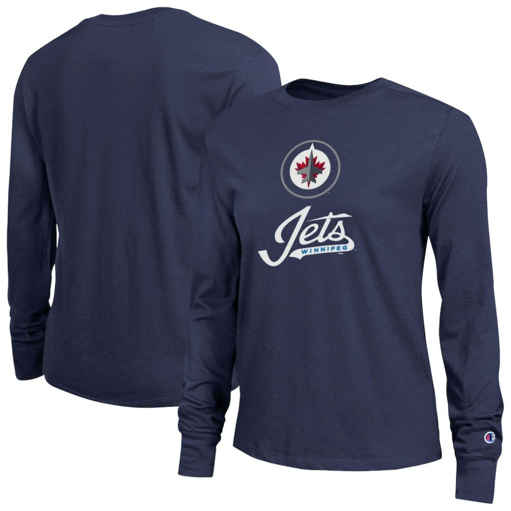 Winnipeg Jets Champion Women's Wordmark Lockup Long Sleeve T-Shirt For Sale