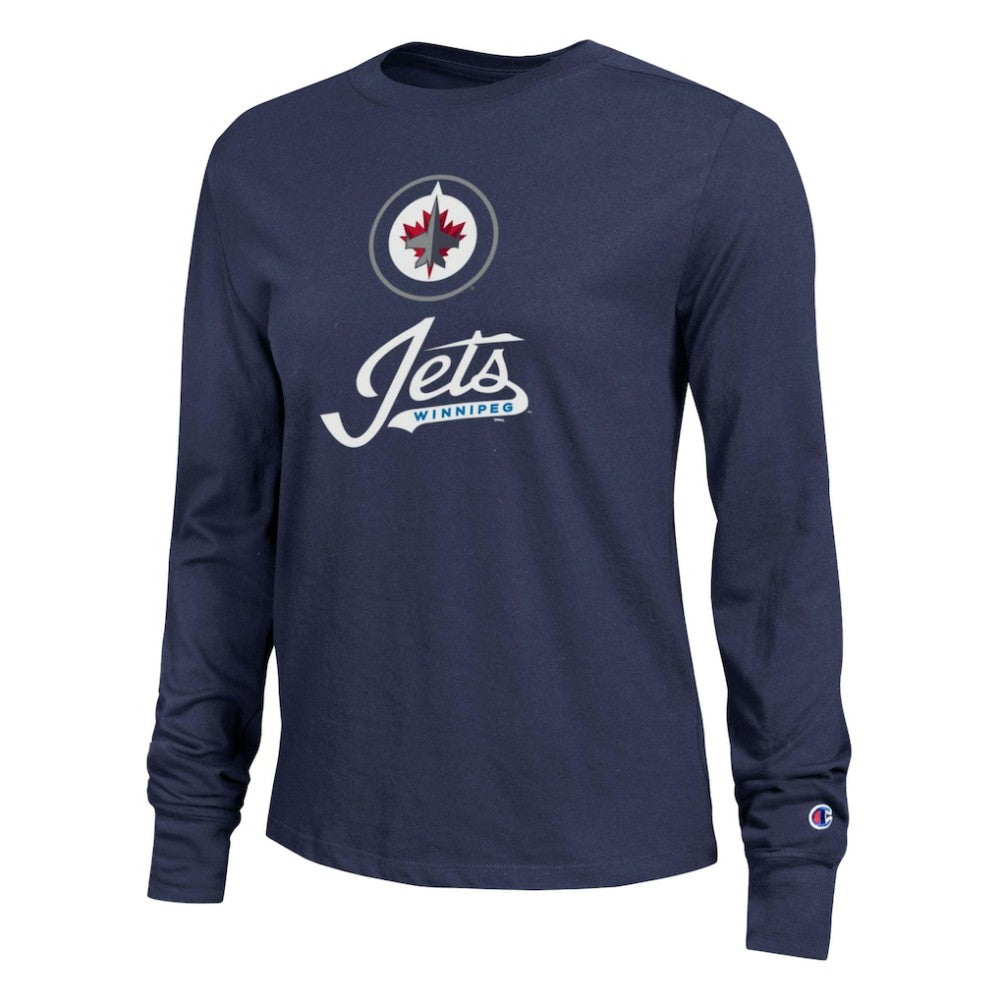 Winnipeg Jets Champion Women's Wordmark Lockup Long Sleeve T-Shirt For Sale