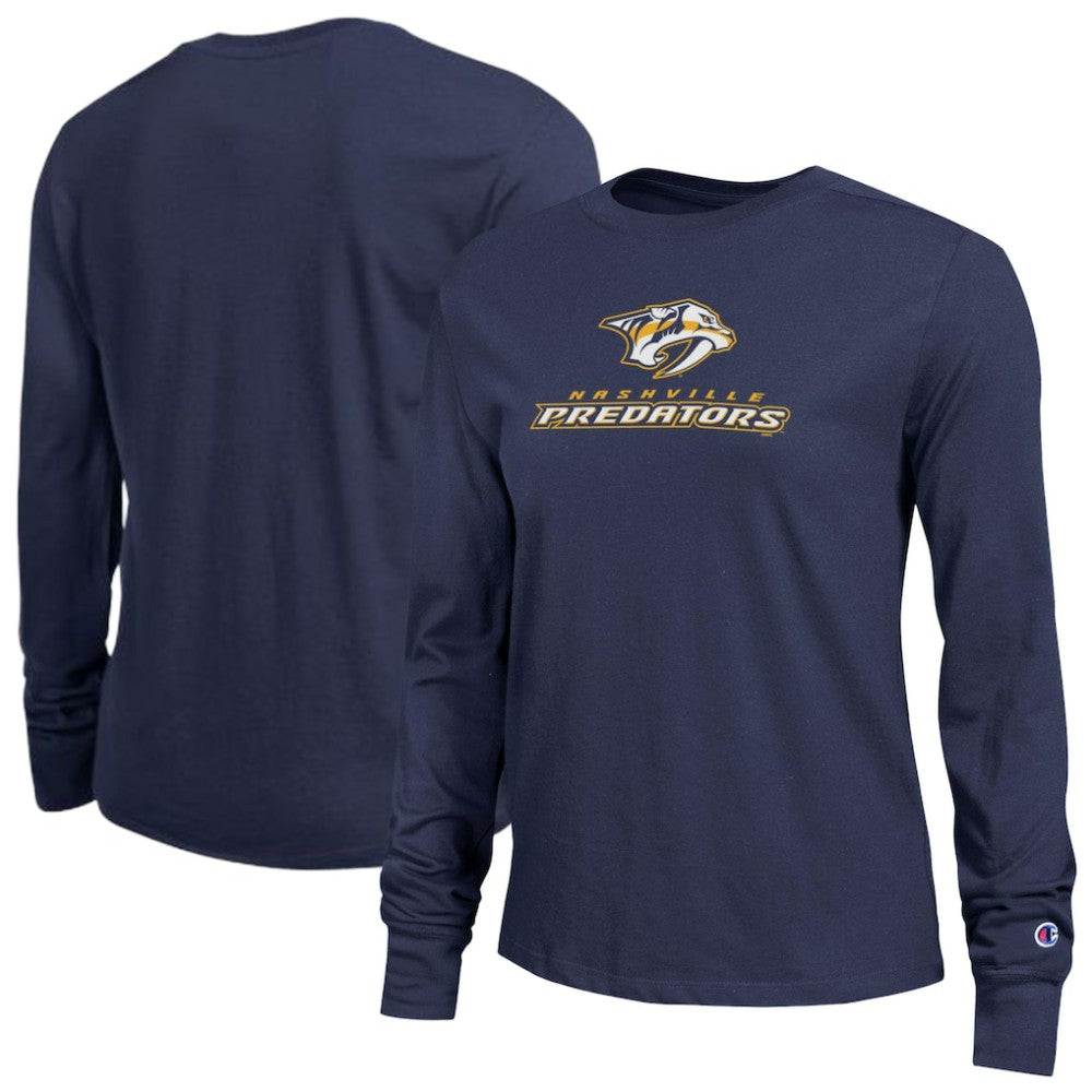 Nashville Predators Champion Women's Wordmark Lockup Long Sleeve T-Shirt Outlet