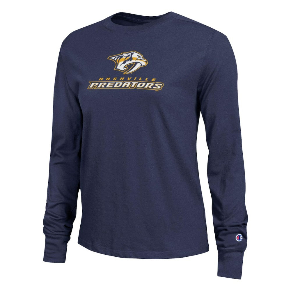 Nashville Predators Champion Women's Wordmark Lockup Long Sleeve T-Shirt Outlet