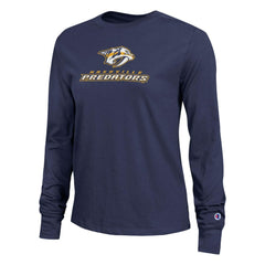 Nashville Predators Champion Women's Wordmark Lockup Long Sleeve T-Shirt Outlet