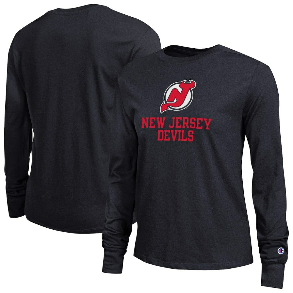 New Jersey Devils Champion Women's Wordmark Lockup Long Sleeve T-Shirt Discount