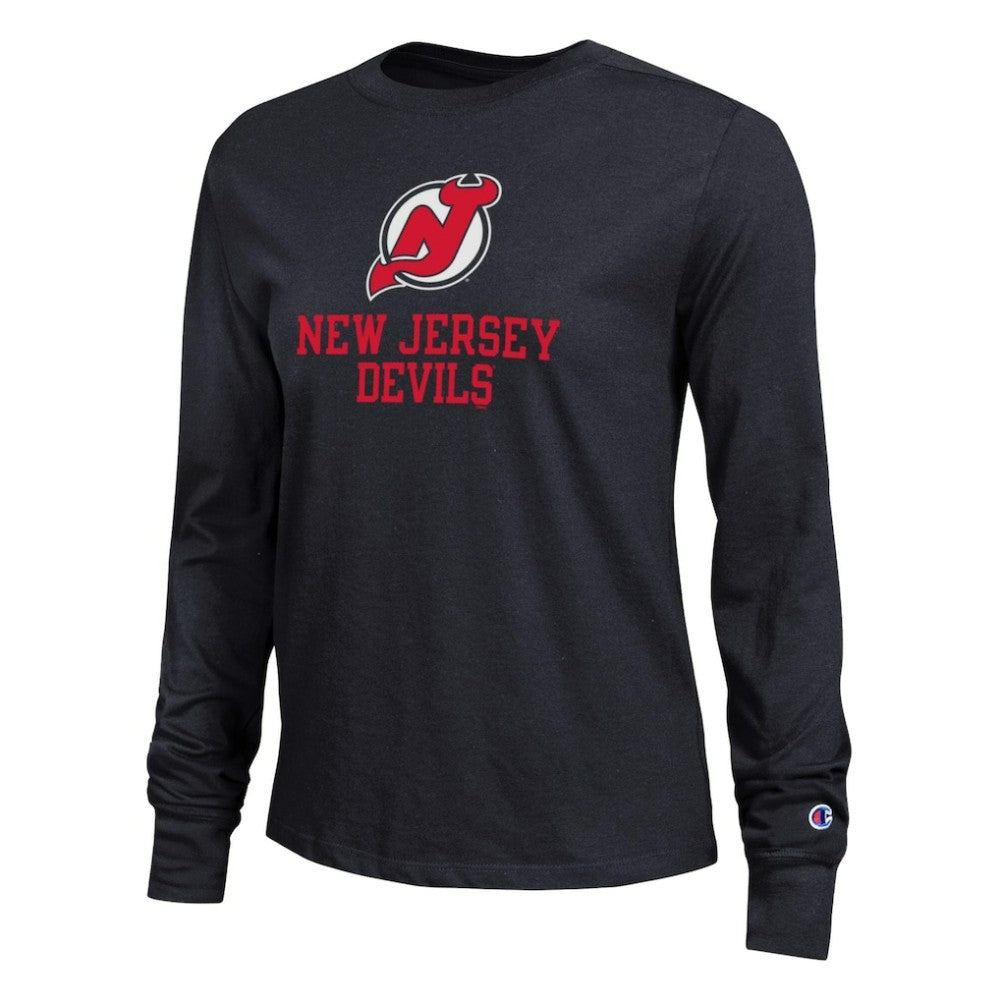 New Jersey Devils Champion Women's Wordmark Lockup Long Sleeve T-Shirt Discount