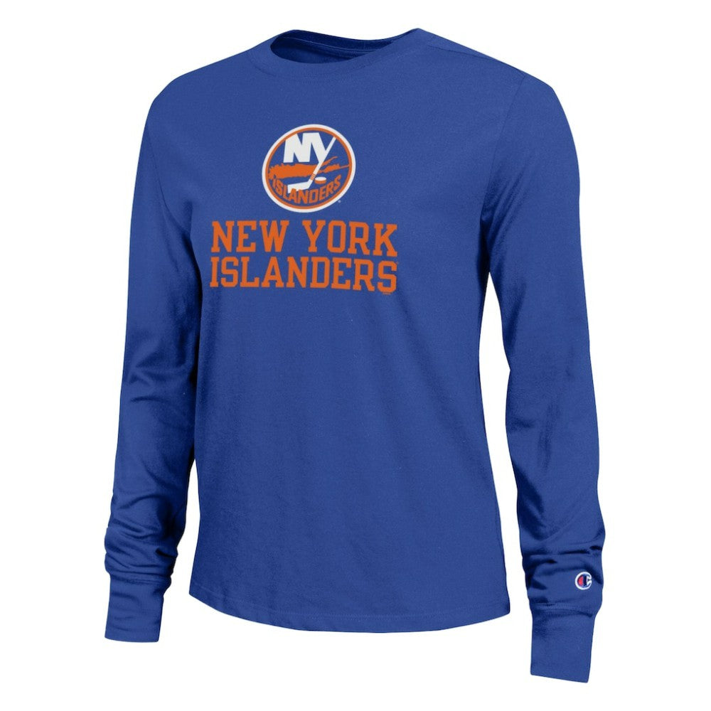 New York Islanders Champion Women's Wordmark Lockup Long Sleeve T-Shirt On Sale