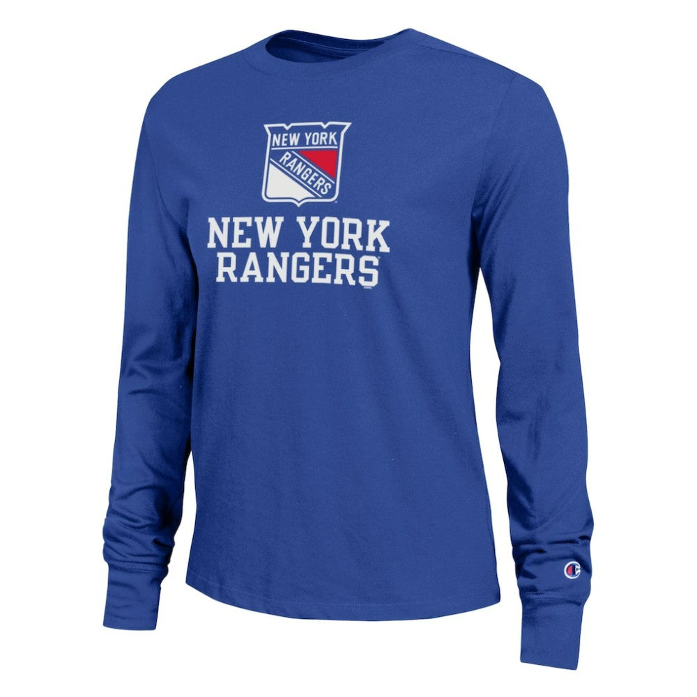 New York Rangers Champion Women's Wordmark Lockup Long Sleeve T-Shirt Discount