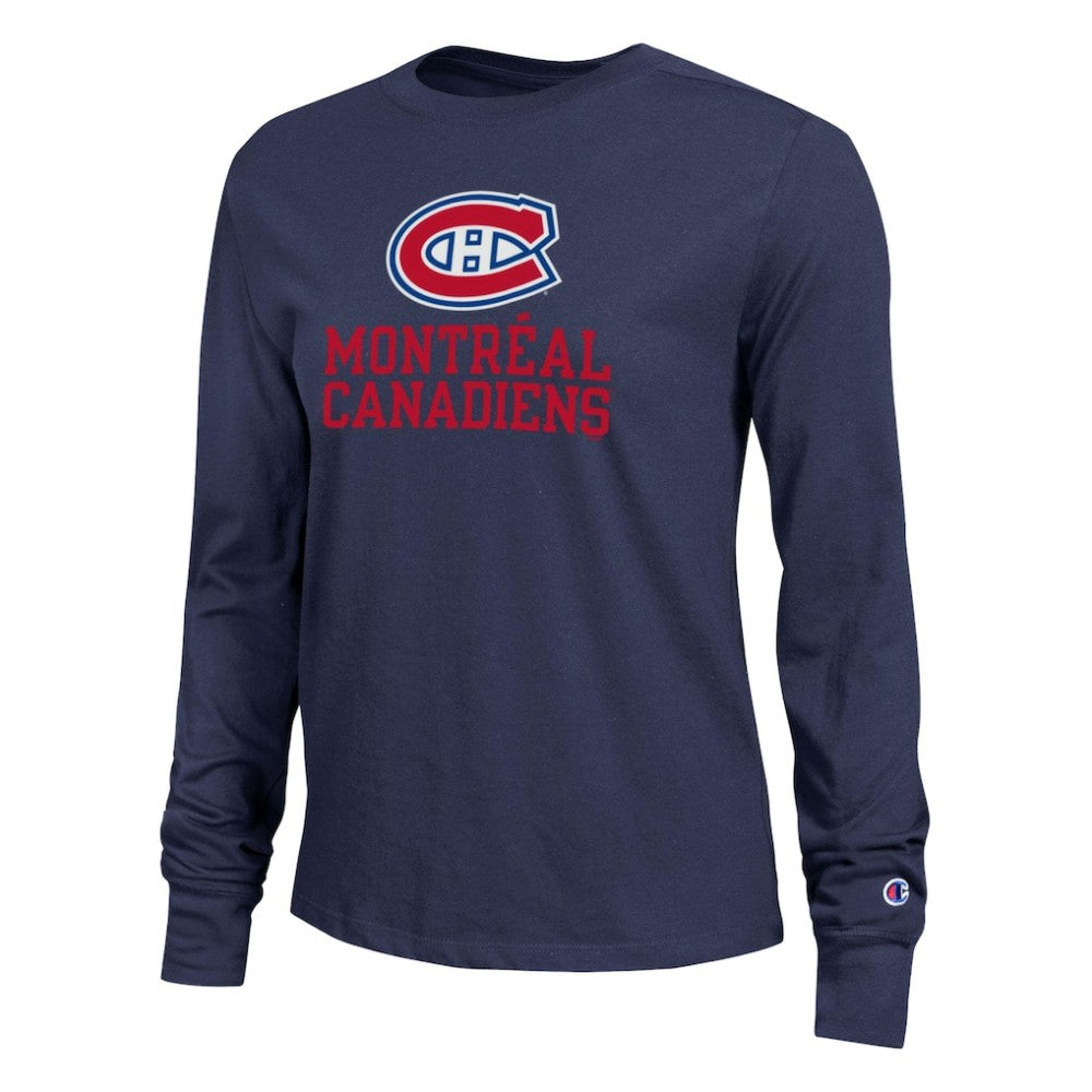 Montreal Canadiens Champion Women's Wordmark Lockup Long Sleeve T-Shirt Sale