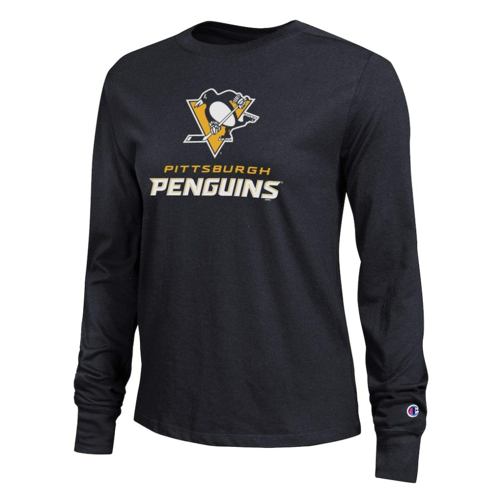 Pittsburgh Penguins Champion Women's Wordmark Lockup Long Sleeve T-Shirt Discount