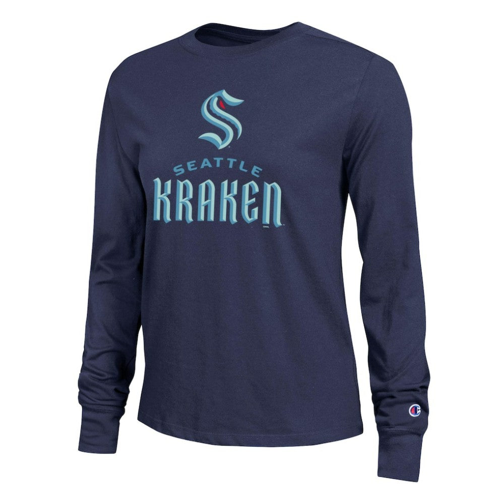 Seattle Kraken Champion Women's Wordmark Lockup Long Sleeve T-Shirt Sale