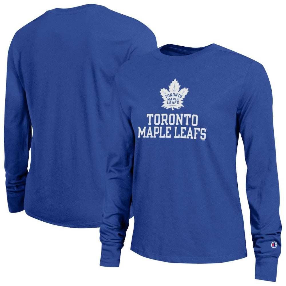 Toronto Maple Leafs Champion Women's Wordmark Lockup Long Sleeve T-Shirt Discount