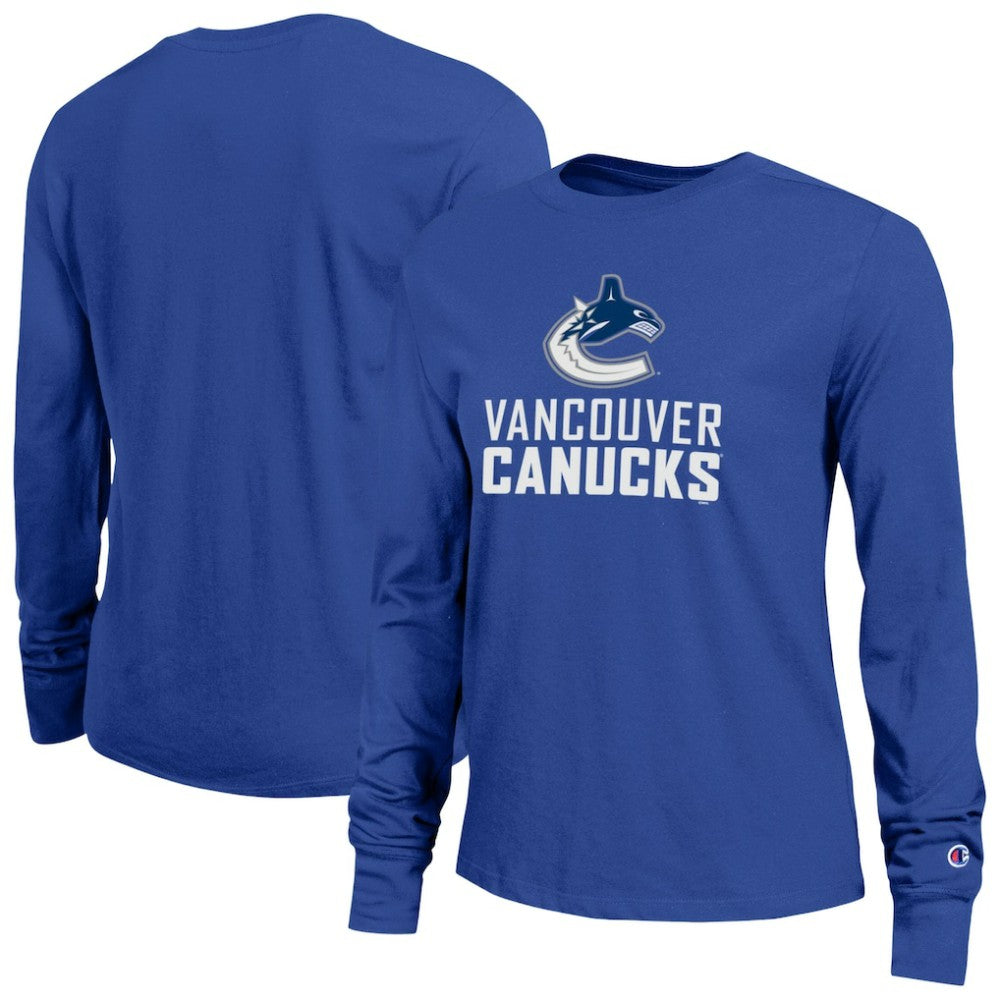 Vancouver Canucks Champion Women's Wordmark Lockup Long Sleeve T-Shirt Sale