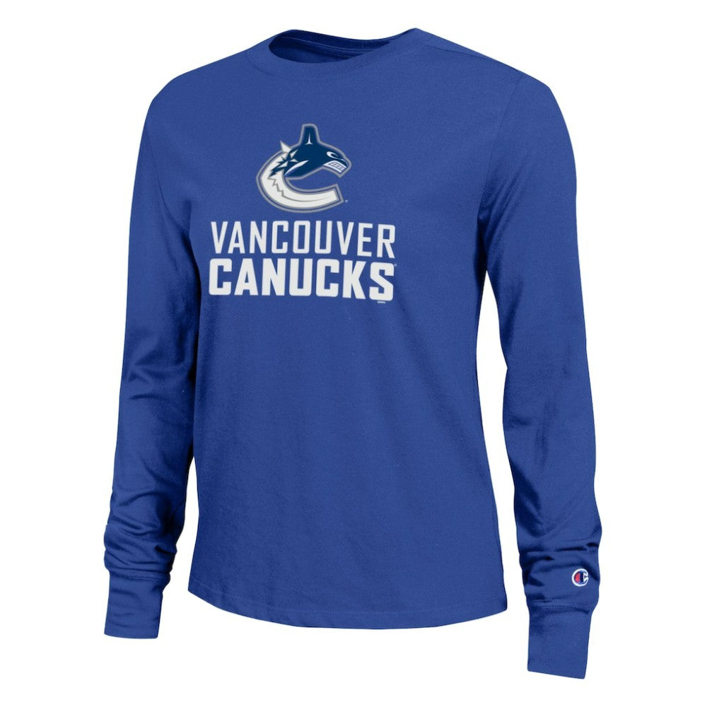 Vancouver Canucks Champion Women's Wordmark Lockup Long Sleeve T-Shirt Sale